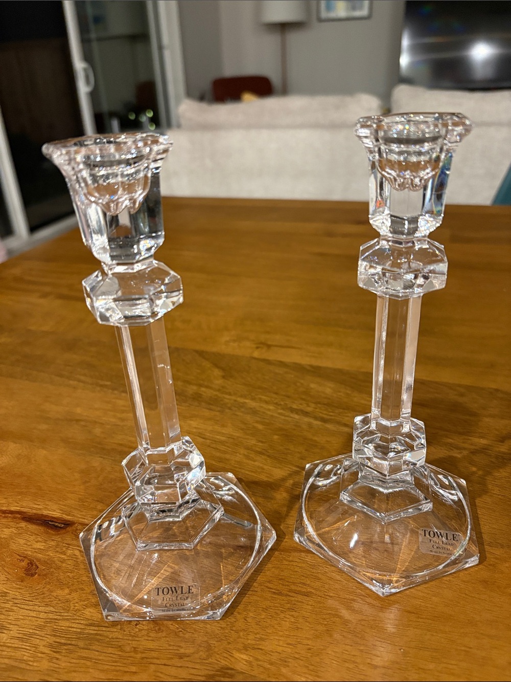 Towle Clear Crystal Pair of Glass Candlesticks